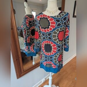 Boden Bold Floral Tunic in Blue, Red & Olive